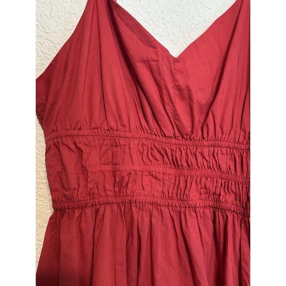 Dizzy Lizzy Red Cotton Tiered Smocked Waist Babydoll Midi Dress XL Boho - Picture 6 of 16